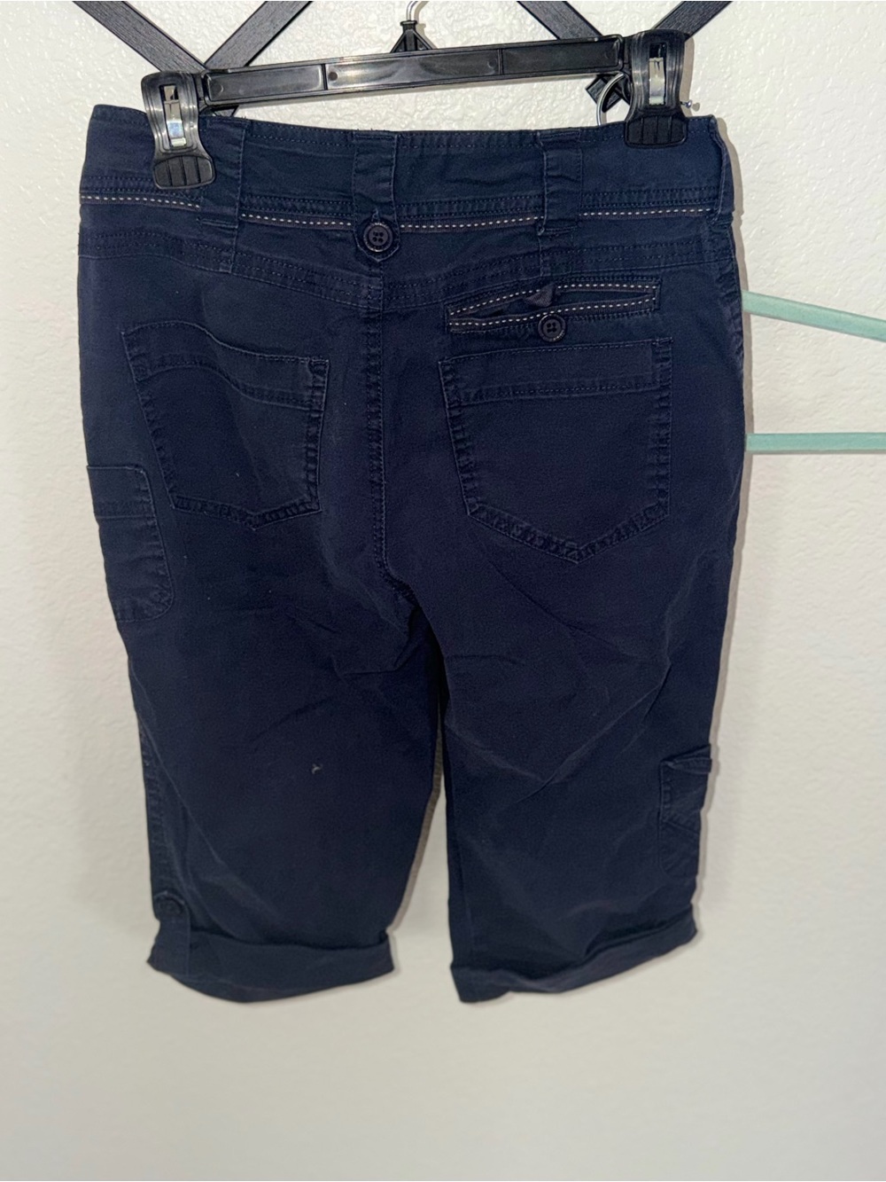 Women’s Navy Cargo Bermuda Shorts Petite Size 4 Cotton Stretch Casual Utility St - Picture 4 of 5